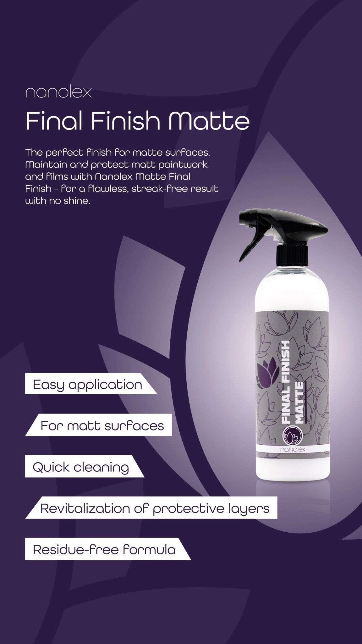 ספריי דיטיילר לרכב בצבע מט Nanolex Final finish Matte