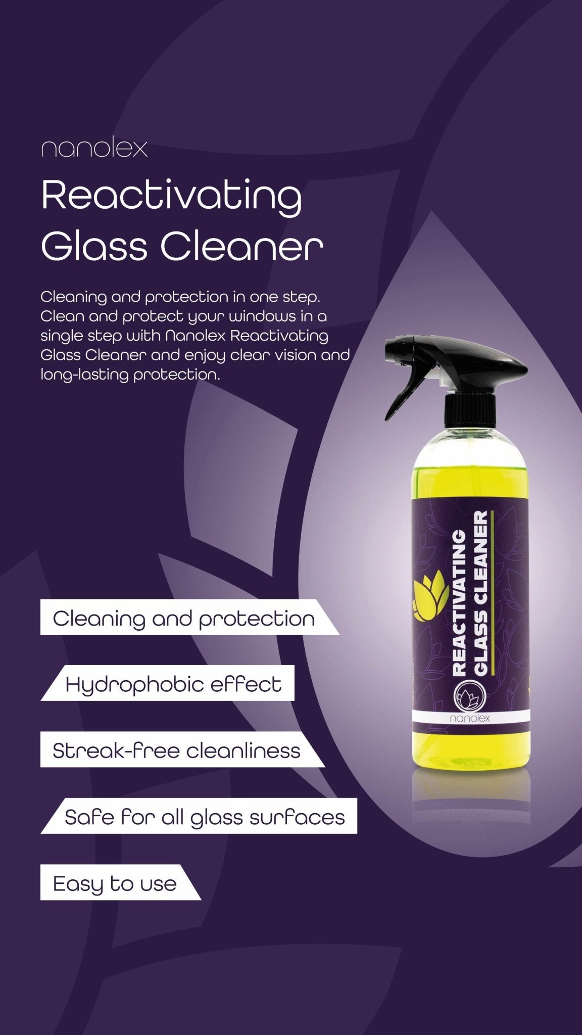 נוזל לניקוי והגנה לחלונות הרכב Nanolex Reactivating Glass Cleaner
